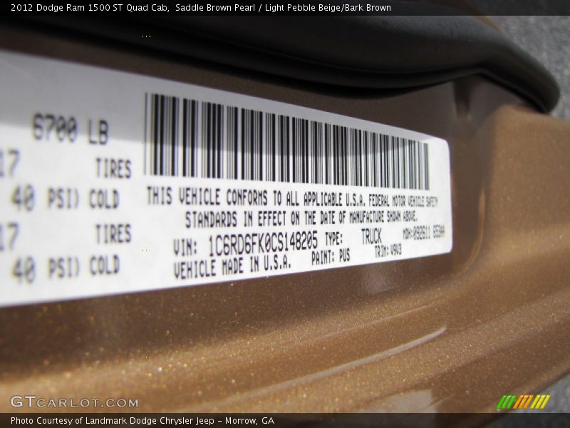 2012 Ram 1500 ST Quad Cab Saddle Brown Pearl Color Code PUS