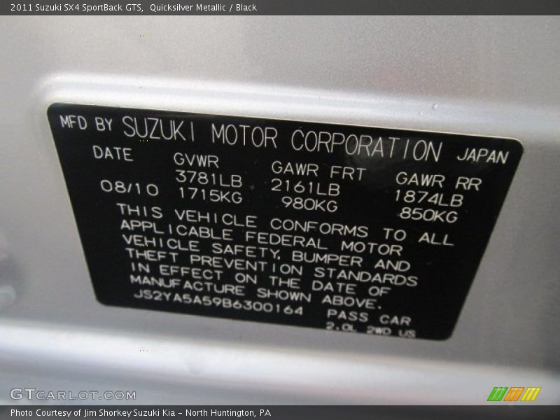 Quicksilver Metallic / Black 2011 Suzuki SX4 SportBack GTS