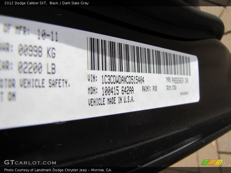 Black / Dark Slate Gray 2012 Dodge Caliber SXT