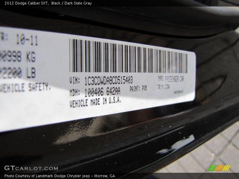 Black / Dark Slate Gray 2012 Dodge Caliber SXT