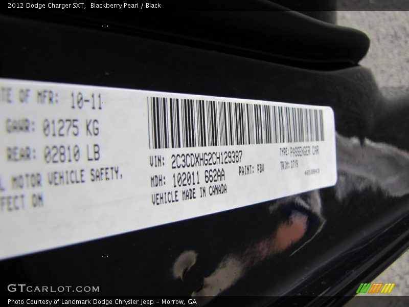 Blackberry Pearl / Black 2012 Dodge Charger SXT