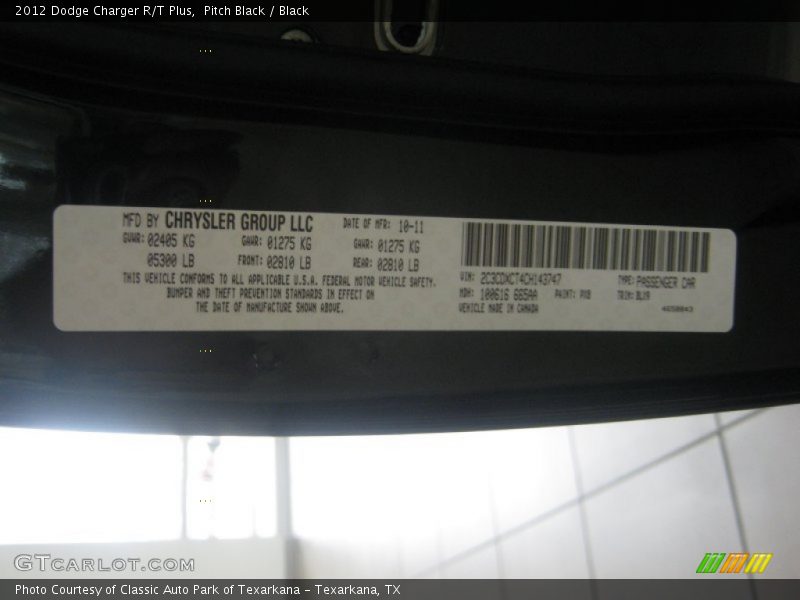 Pitch Black / Black 2012 Dodge Charger R/T Plus