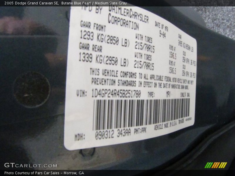 Butane Blue Pearl / Medium Slate Gray 2005 Dodge Grand Caravan SE