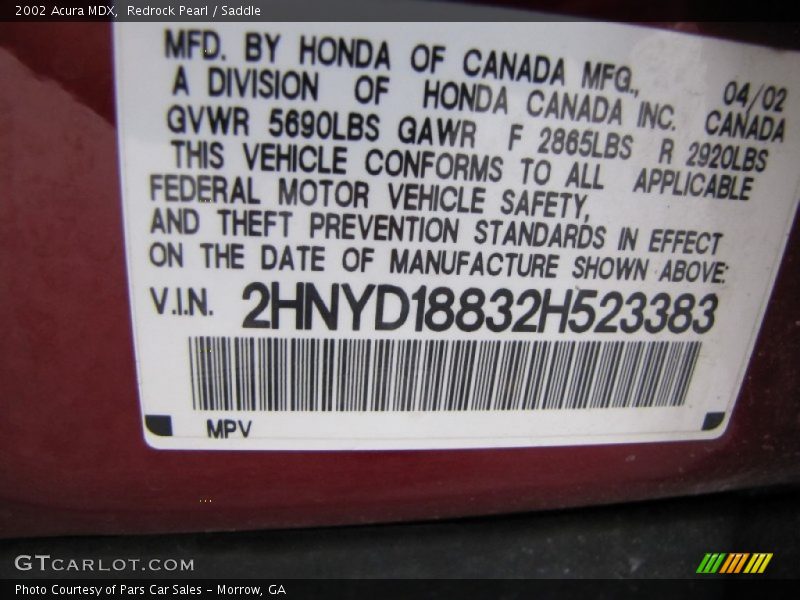 Redrock Pearl / Saddle 2002 Acura MDX