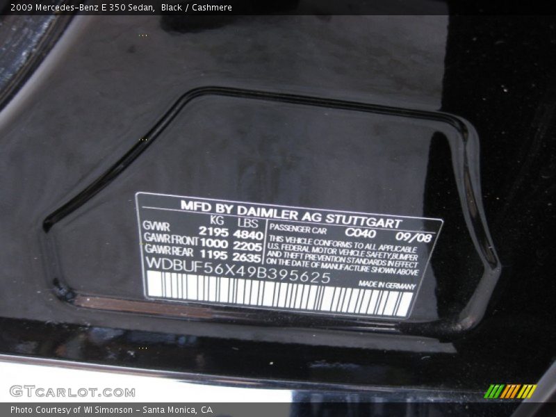 2009 E 350 Sedan Black Color Code 040