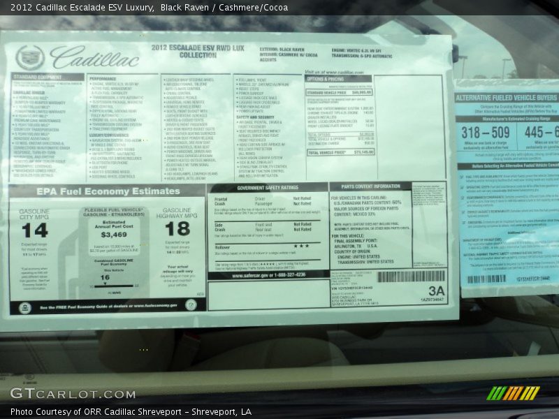  2012 Escalade ESV Luxury Window Sticker