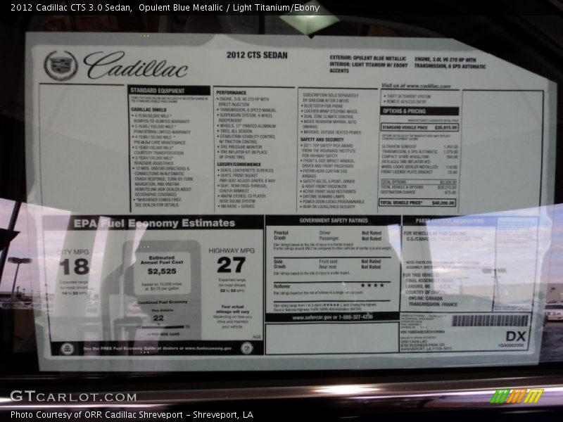 Opulent Blue Metallic / Light Titanium/Ebony 2012 Cadillac CTS 3.0 Sedan
