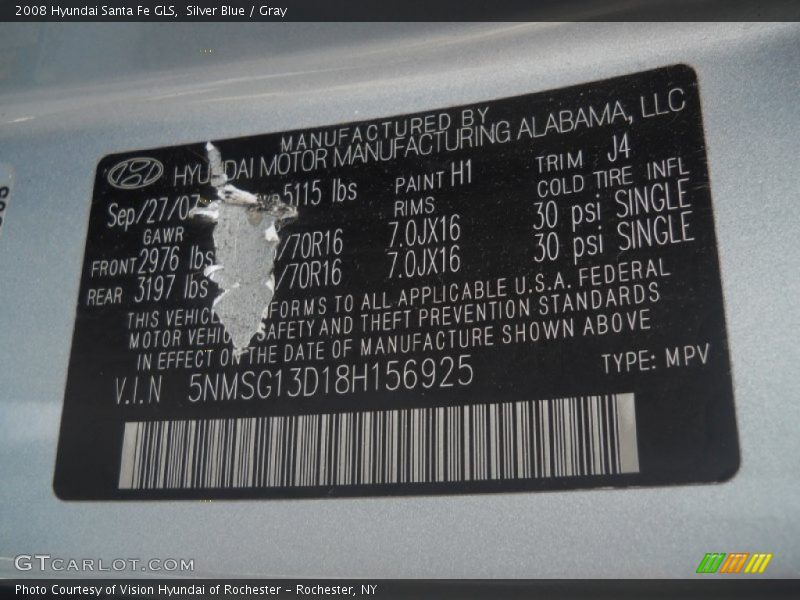 Silver Blue / Gray 2008 Hyundai Santa Fe GLS