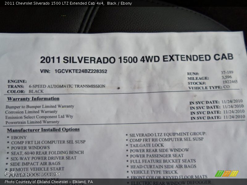  2011 Silverado 1500 LTZ Extended Cab 4x4 Window Sticker