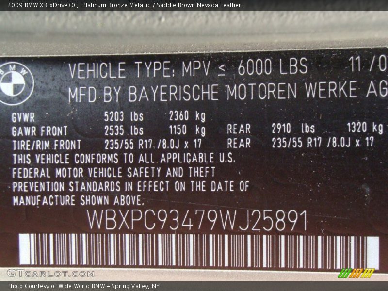 Platinum Bronze Metallic / Saddle Brown Nevada Leather 2009 BMW X3 xDrive30i