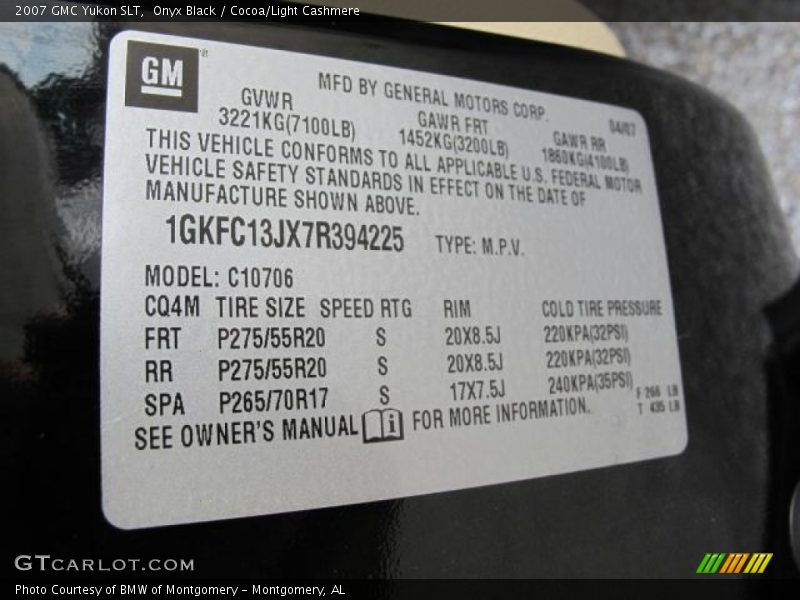 Onyx Black / Cocoa/Light Cashmere 2007 GMC Yukon SLT