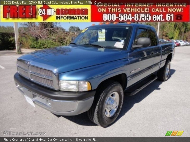 Atlantic Blue Pearl / Mist Gray 2002 Dodge Ram 2500 SLT Quad Cab