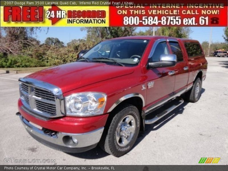 Inferno Red Crystal Pearl / Khaki 2007 Dodge Ram 3500 Laramie Quad Cab