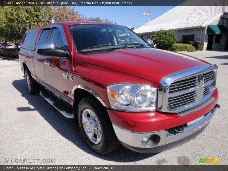 Inferno Red Crystal Pearl / Khaki 2007 Dodge Ram 3500 Laramie Quad Cab