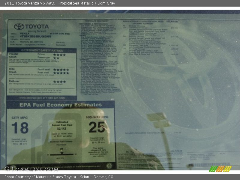 Tropical Sea Metallic / Light Gray 2011 Toyota Venza V6 AWD