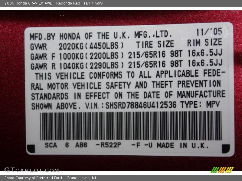 Redondo Red Pearl / Ivory 2006 Honda CR-V EX 4WD