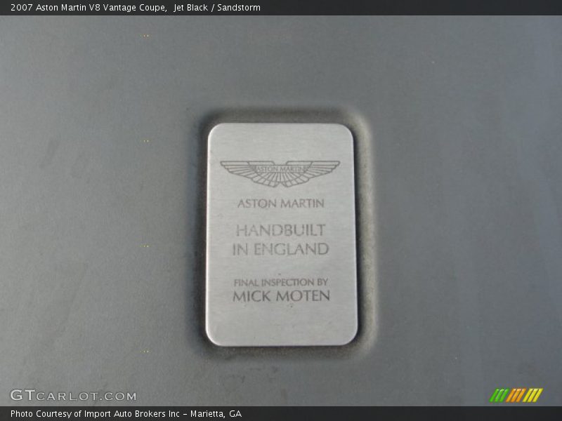 Info Tag of 2007 V8 Vantage Coupe