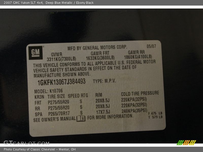 Deep Blue Metallic / Ebony Black 2007 GMC Yukon SLT 4x4