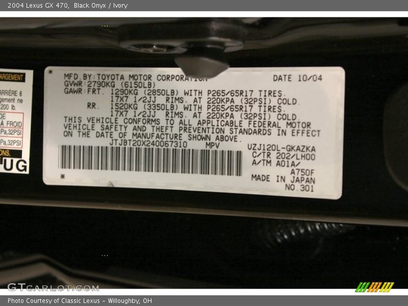 Black Onyx / Ivory 2004 Lexus GX 470