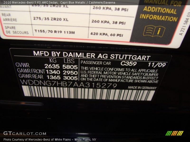 2010 S 63 AMG Sedan Capri Blue Metallic Color Code 359