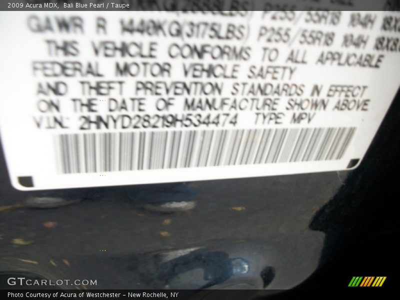 Bali Blue Pearl / Taupe 2009 Acura MDX