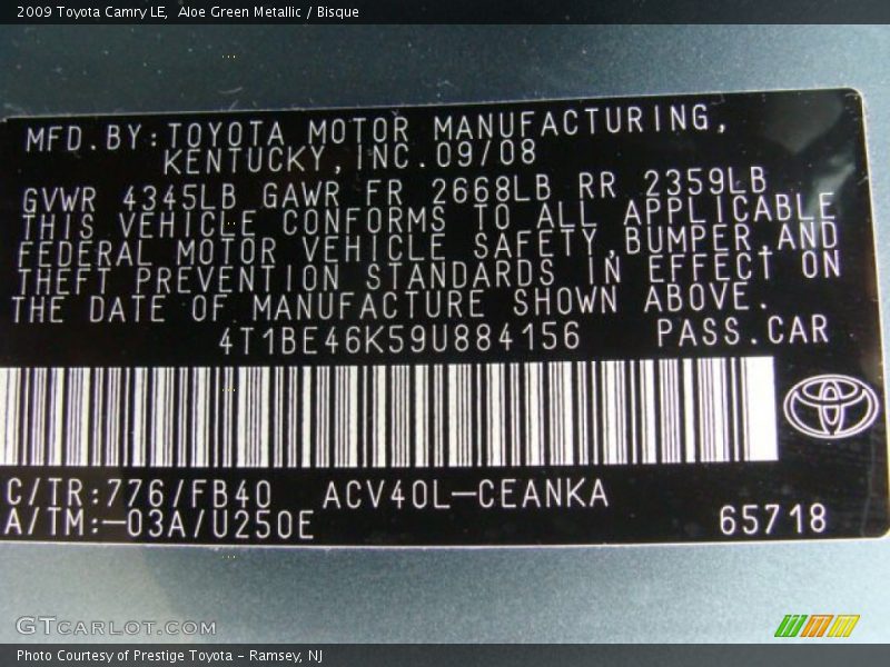 2009 Camry LE Aloe Green Metallic Color Code 776