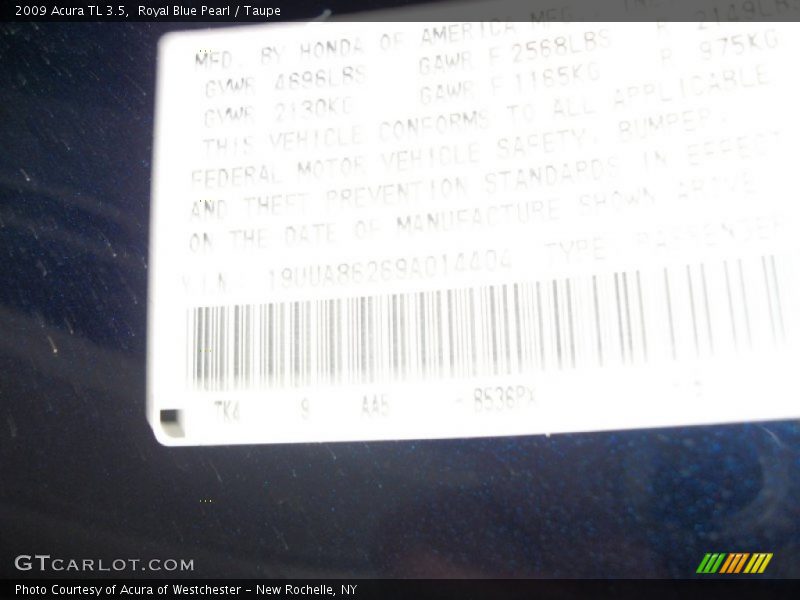 Royal Blue Pearl / Taupe 2009 Acura TL 3.5