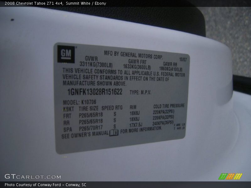 Summit White / Ebony 2008 Chevrolet Tahoe Z71 4x4