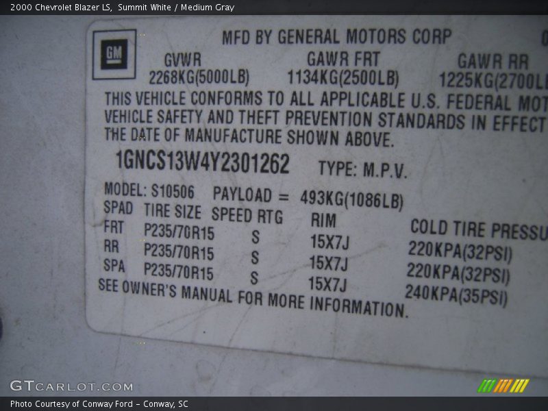 Summit White / Medium Gray 2000 Chevrolet Blazer LS