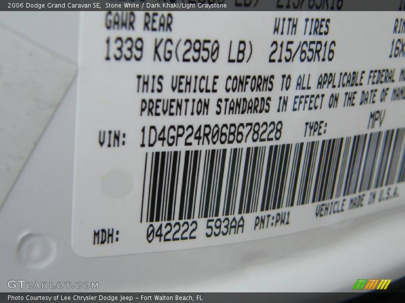 Stone White / Dark Khaki/Light Graystone 2006 Dodge Grand Caravan SE