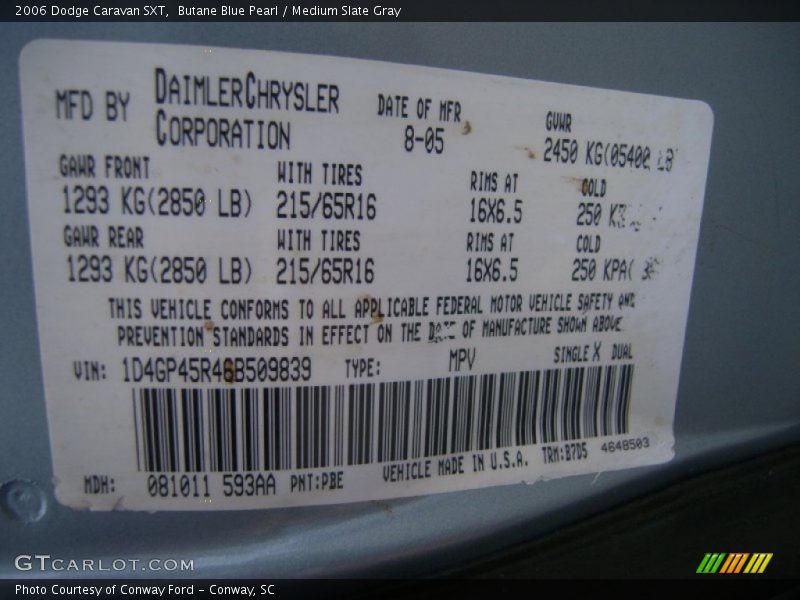 Butane Blue Pearl / Medium Slate Gray 2006 Dodge Caravan SXT