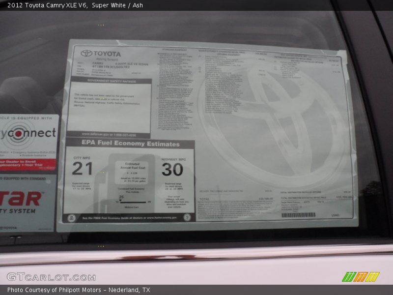 Super White / Ash 2012 Toyota Camry XLE V6