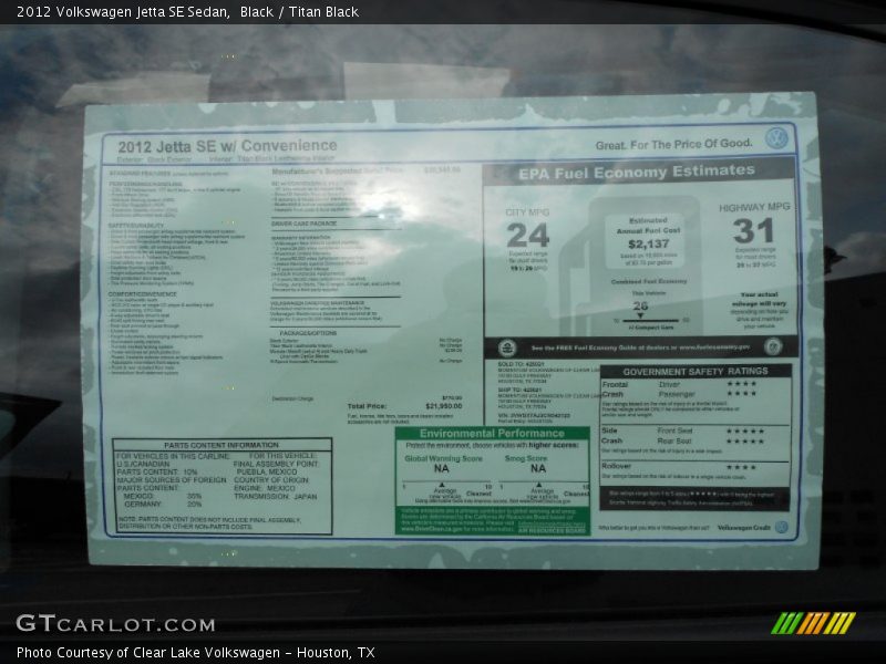 Black / Titan Black 2012 Volkswagen Jetta SE Sedan