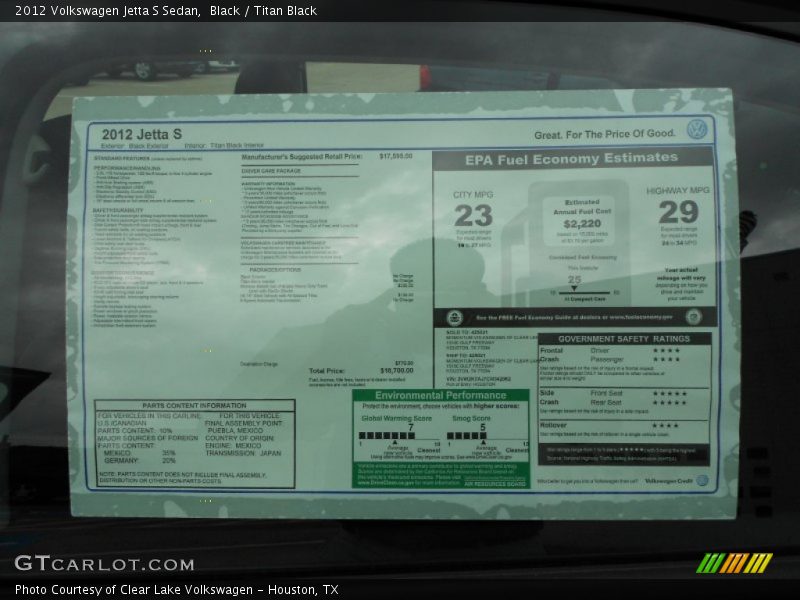 Black / Titan Black 2012 Volkswagen Jetta S Sedan