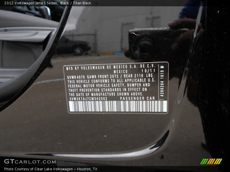 Black / Titan Black 2012 Volkswagen Jetta S Sedan