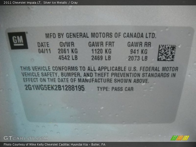 Silver Ice Metallic / Gray 2011 Chevrolet Impala LT