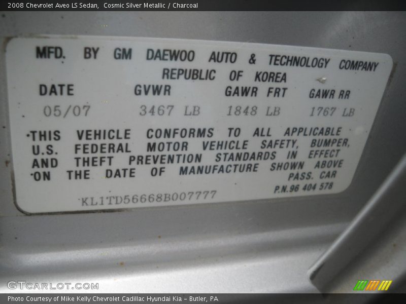 Cosmic Silver Metallic / Charcoal 2008 Chevrolet Aveo LS Sedan