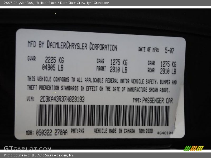 Brilliant Black / Dark Slate Gray/Light Graystone 2007 Chrysler 300