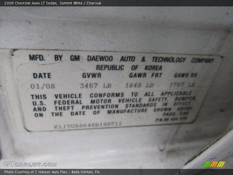 Summit White / Charcoal 2008 Chevrolet Aveo LT Sedan