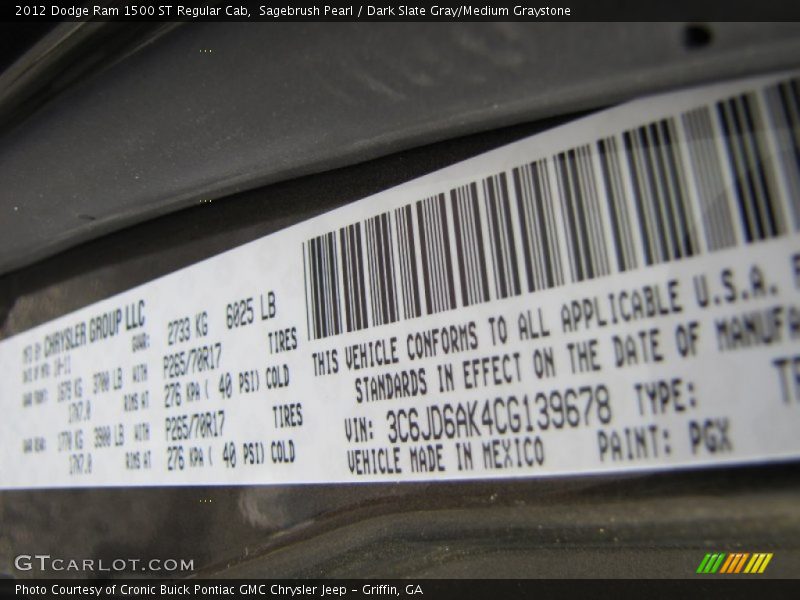 2012 Ram 1500 ST Regular Cab Sagebrush Pearl Color Code PGX