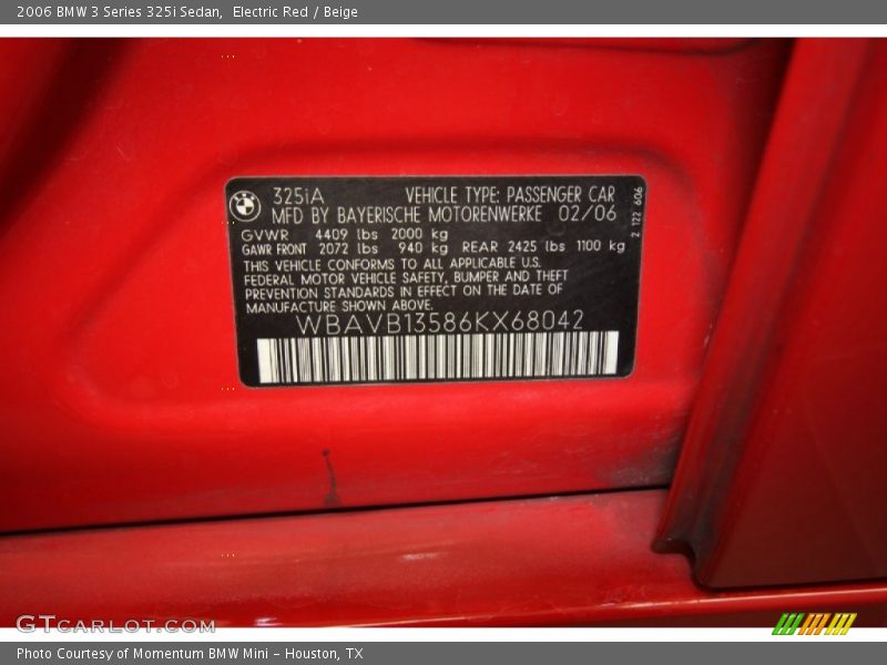 Electric Red / Beige 2006 BMW 3 Series 325i Sedan