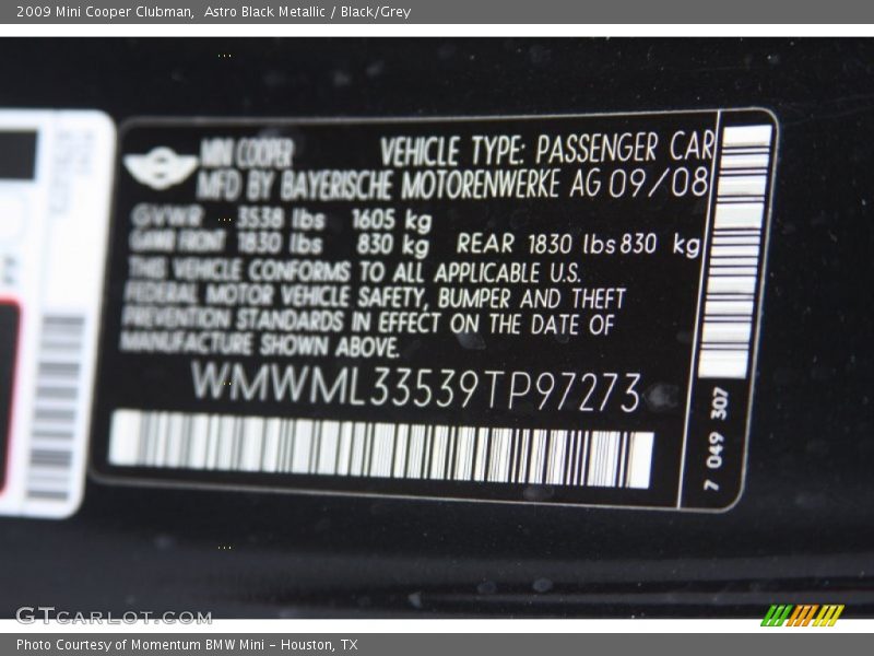 Astro Black Metallic / Black/Grey 2009 Mini Cooper Clubman