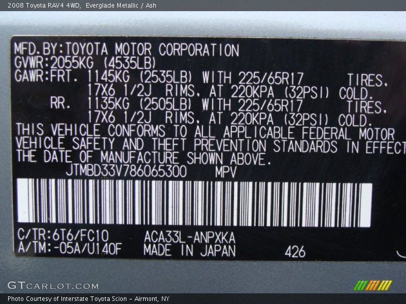 2008 RAV4 4WD Everglade Metallic Color Code 6T6