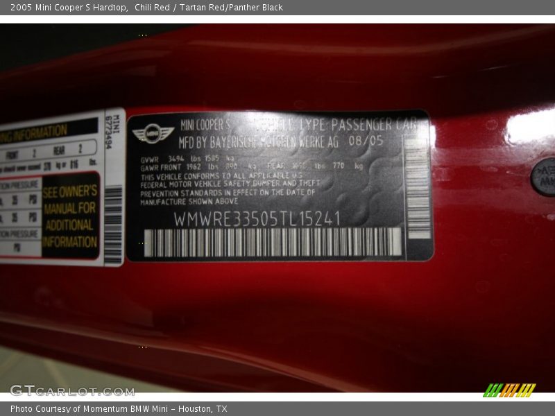 Chili Red / Tartan Red/Panther Black 2005 Mini Cooper S Hardtop