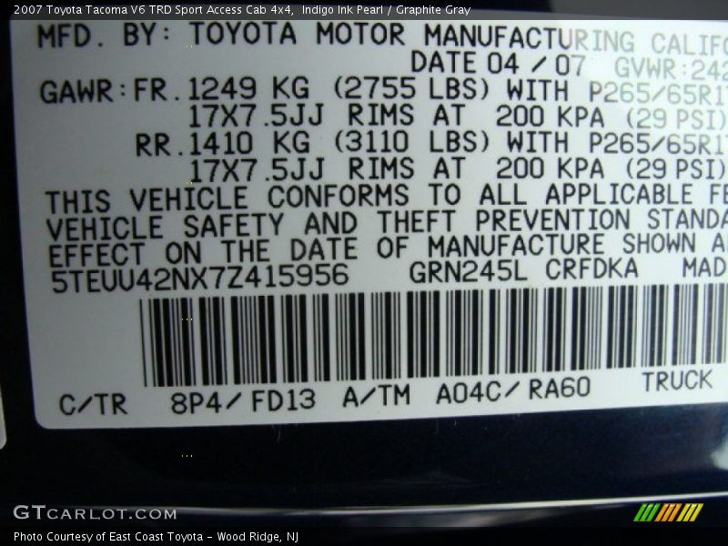 Indigo Ink Pearl / Graphite Gray 2007 Toyota Tacoma V6 TRD Sport Access Cab 4x4