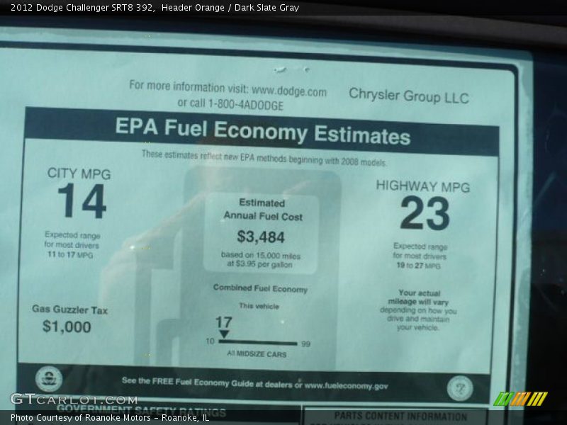 Header Orange / Dark Slate Gray 2012 Dodge Challenger SRT8 392