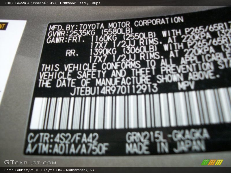 Driftwood Pearl / Taupe 2007 Toyota 4Runner SR5 4x4