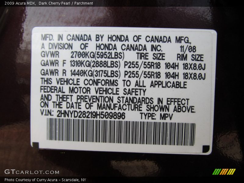 Dark Cherry Pearl / Parchment 2009 Acura MDX