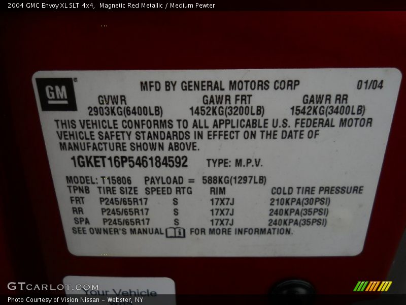 Magnetic Red Metallic / Medium Pewter 2004 GMC Envoy XL SLT 4x4