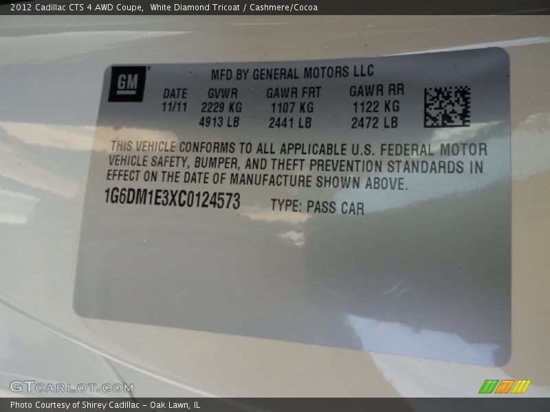 White Diamond Tricoat / Cashmere/Cocoa 2012 Cadillac CTS 4 AWD Coupe
